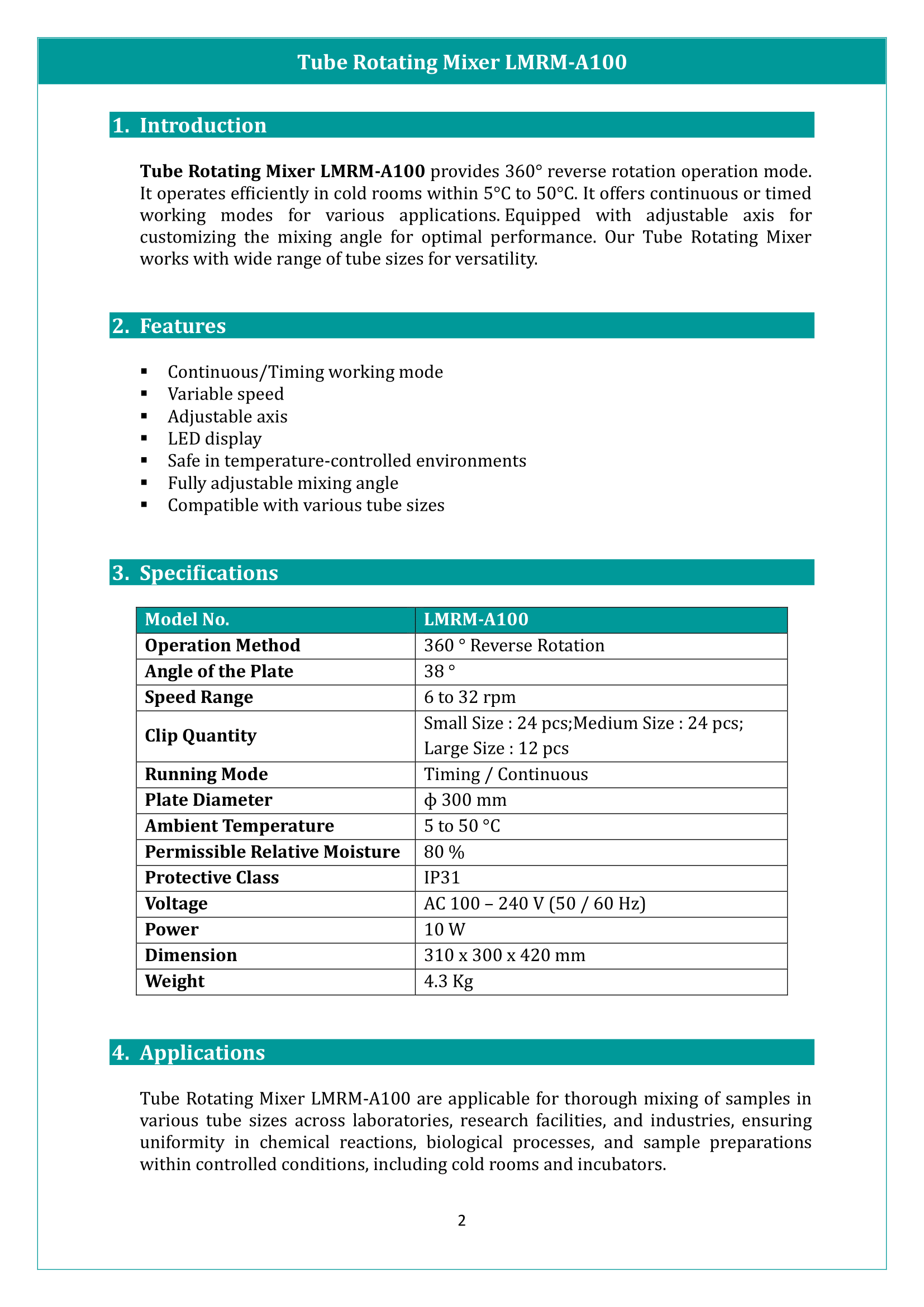 Tube Rotating Mixer LMRM-A100 Manual