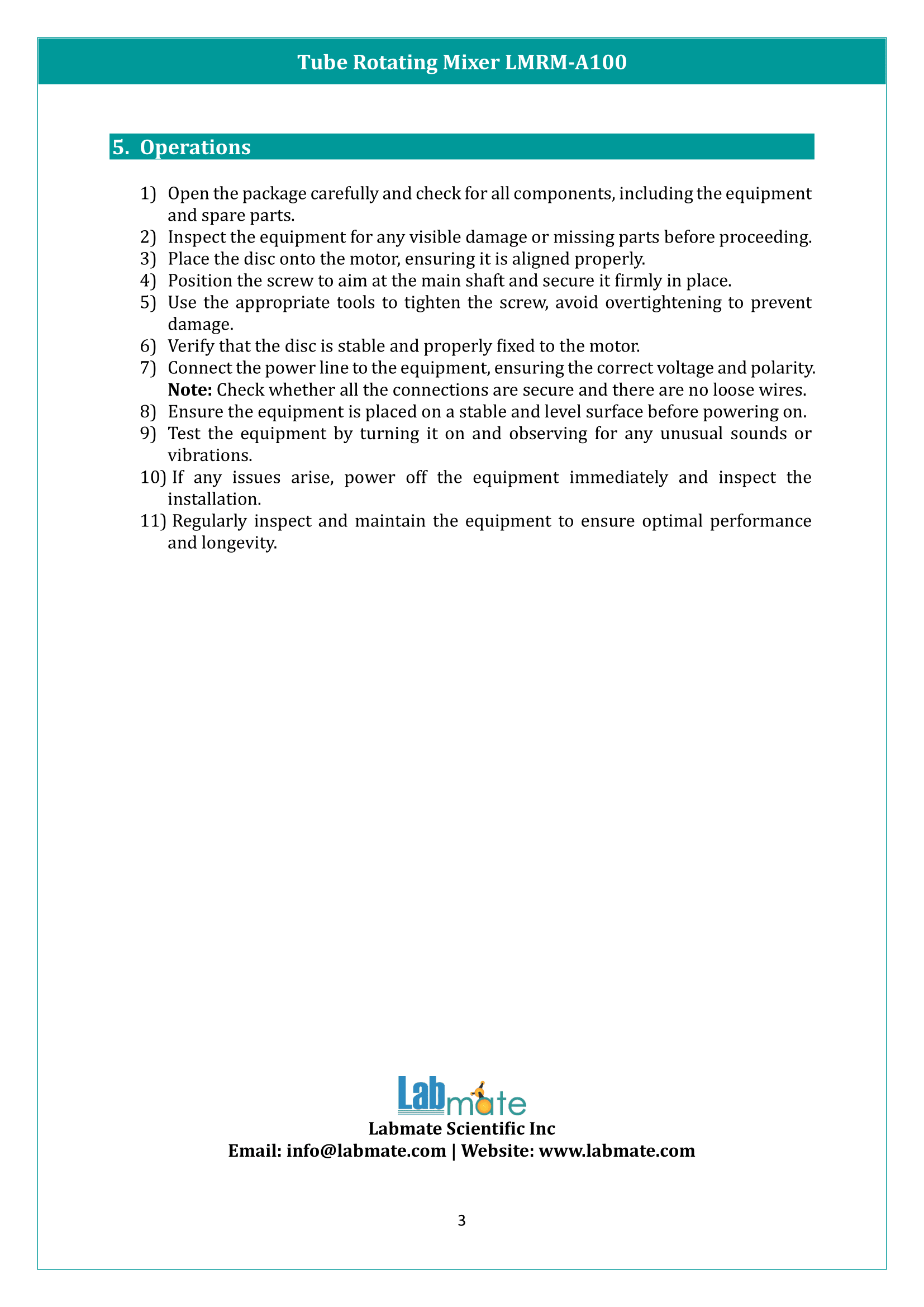 Tube Rotating Mixer LMRM-A100 Manual