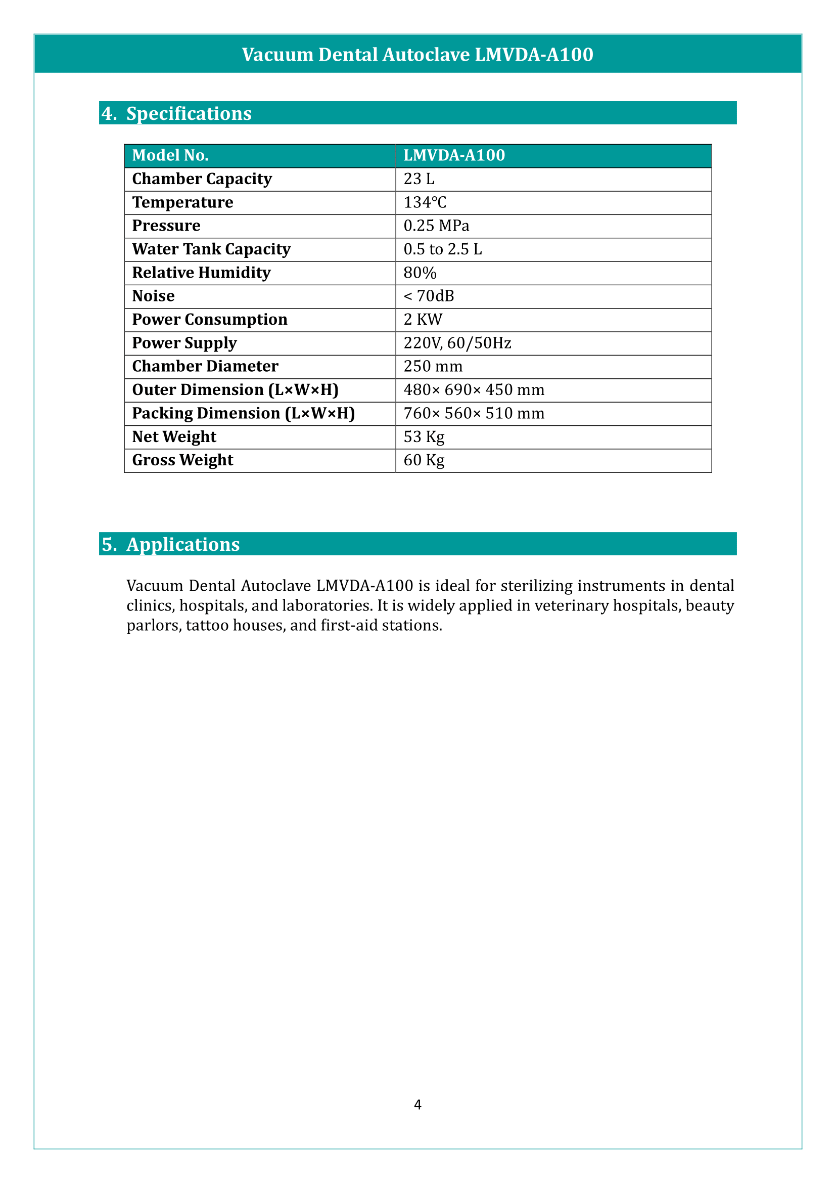 Vacuum Dental Autoclave LMVDA-A100 Manual
