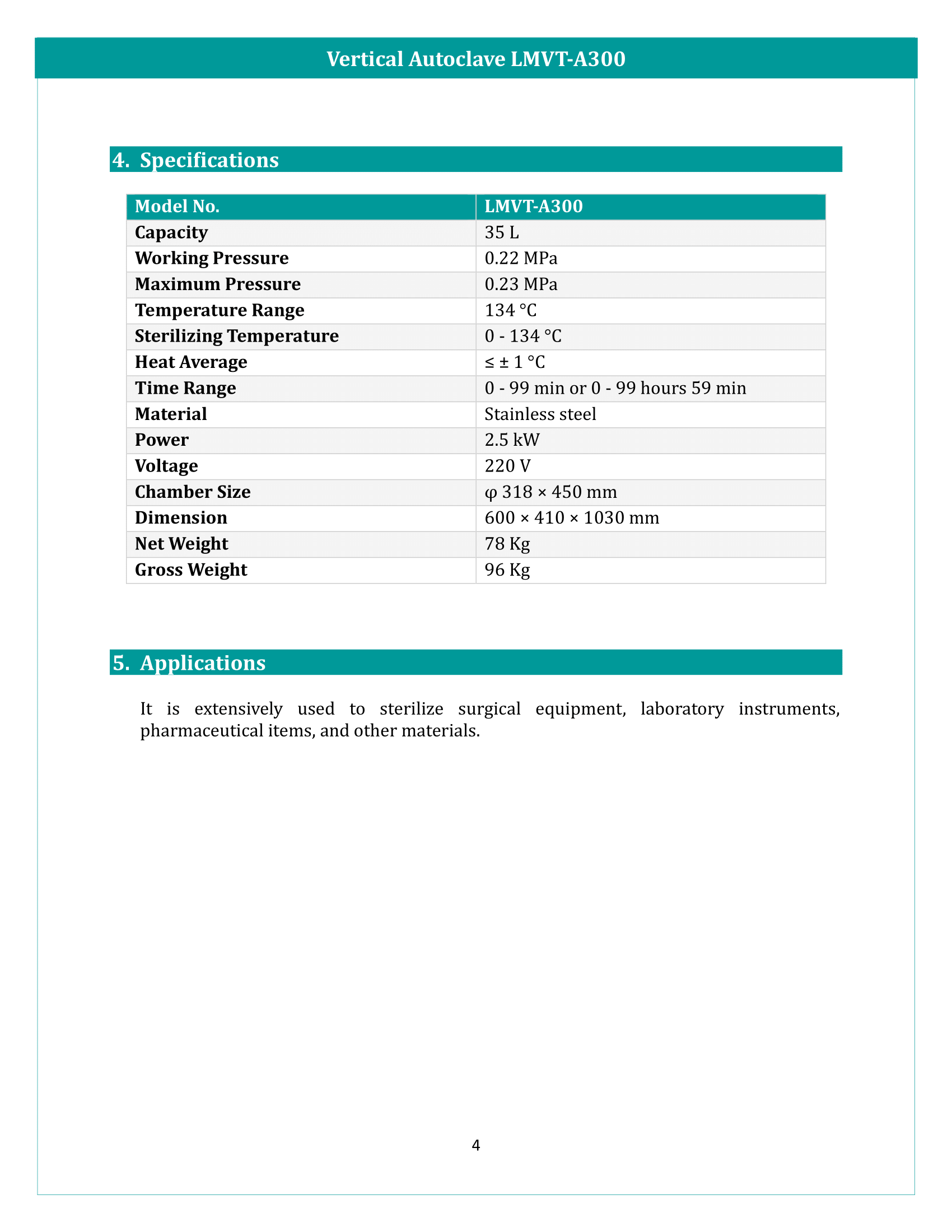Vertical Autoclave LMVT-A300 Manual