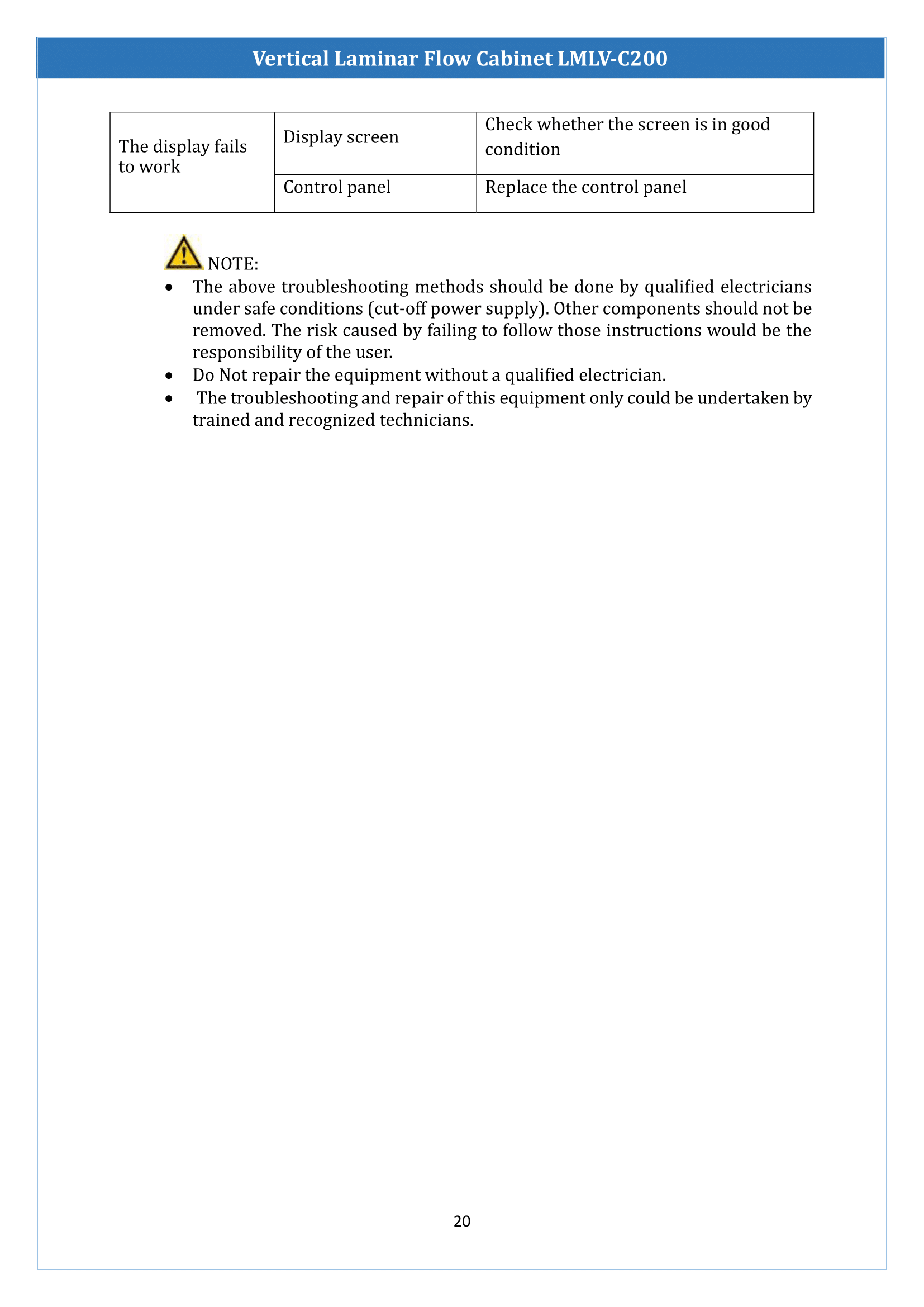 Vertical Laminar Flow Cabinet LMLV-C200 Manual