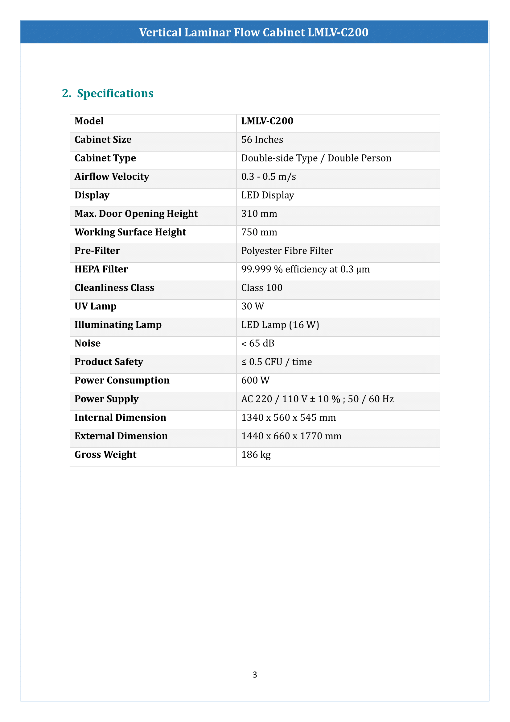Vertical Laminar Flow Cabinet LMLV-C200 Manual