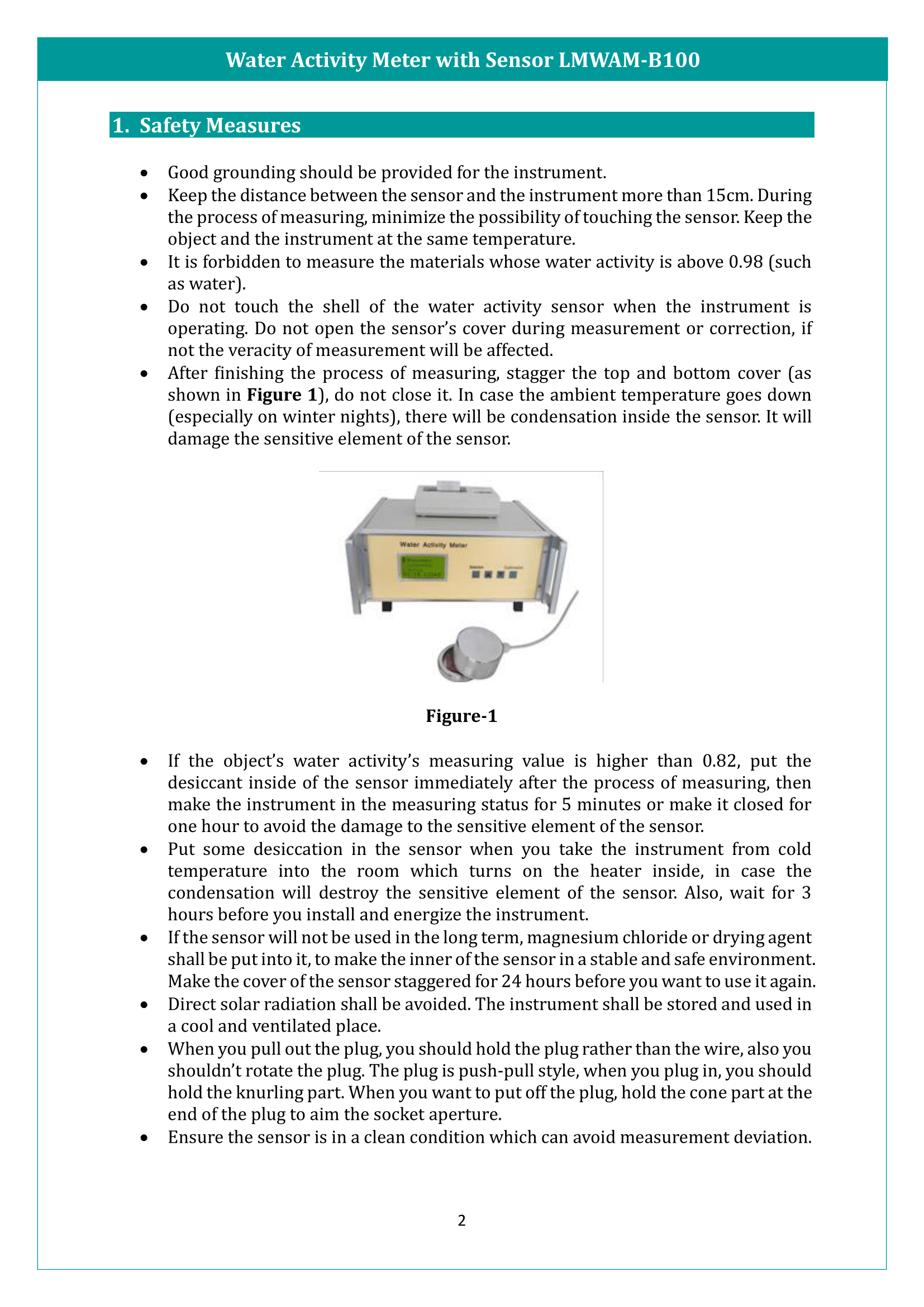 Water Activity Meter With Sensor LMWAM-B100 Manual