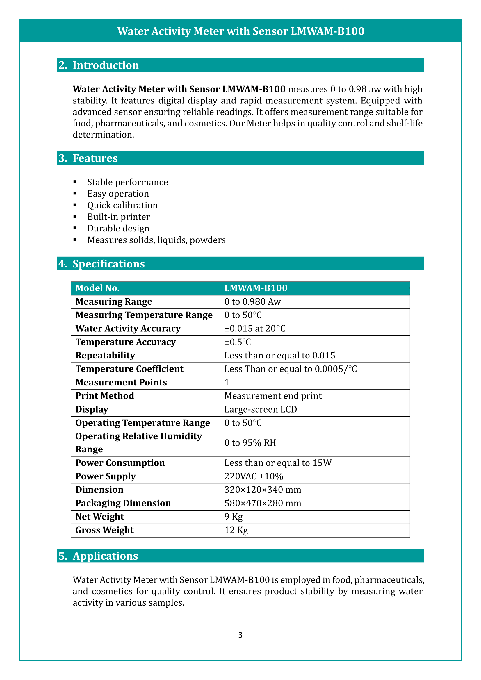 Water Activity Meter With Sensor LMWAM-B100 Manual