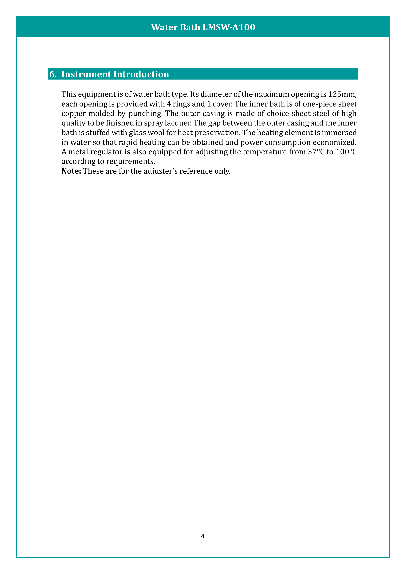 Water Bath LMSW-A100 Manual