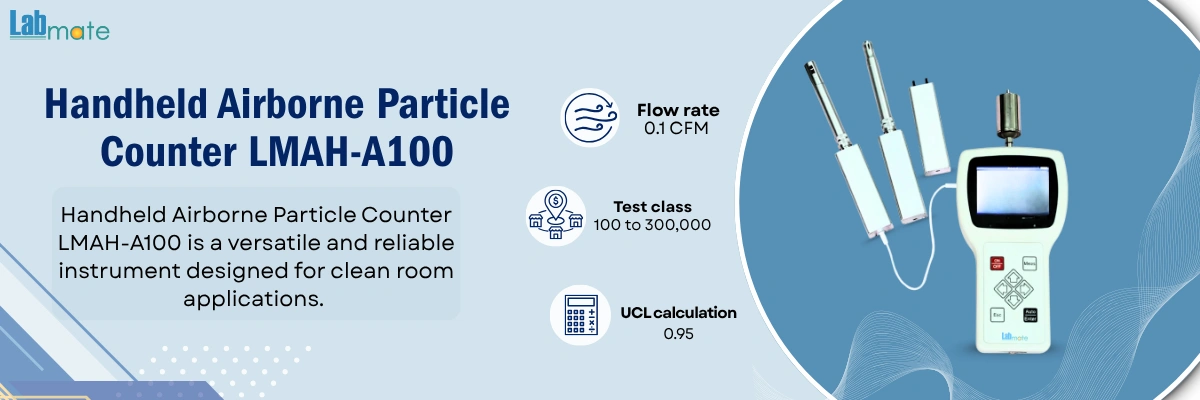 Handheld Airborne Particle Counter LMAH-A100  Flow Rate	0.1 CFM ( 2.83 L/min )  UCL calculation 0.95  Handheld Airborne Particle Counter LMAH-A100  Flow Rate	0.1 CFM ( 2.83 L/min )  UCL calculation 0.95