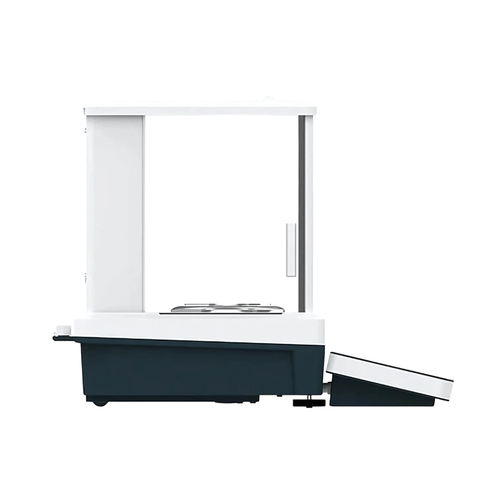 Dual Range Analytical Balance with automatic calibration, stainless steel surface, and USB port