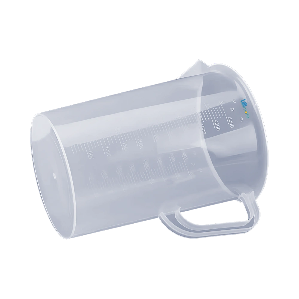 5000 ml Polypropylene Beaker with V-shaped spout and an ergonomic side grip