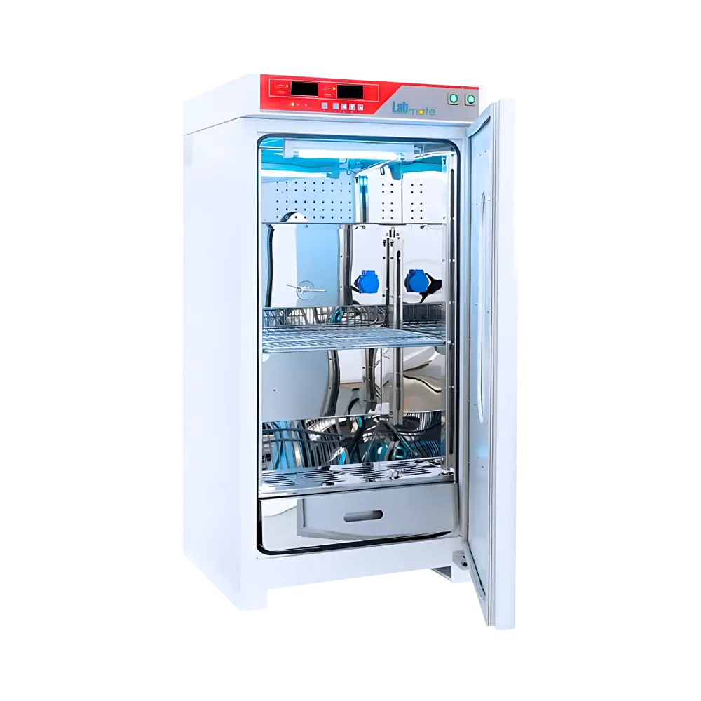 Laboratory incubator with glass window door