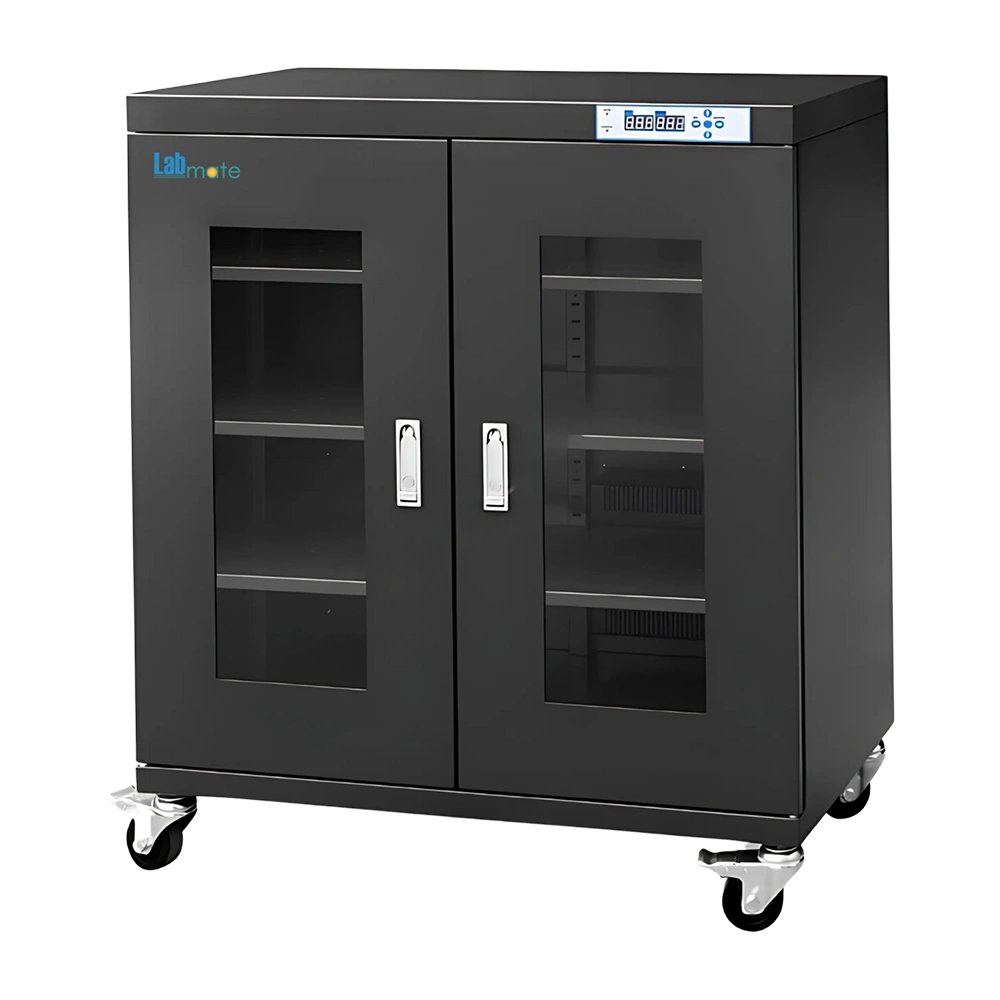 Desiccator Dry Cabinet showing 3 adjustable shelves and LED display