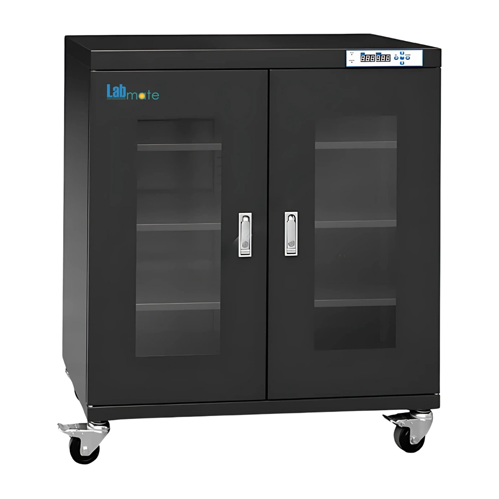 Desiccator Dry Cabinet showing 3 adjustable shelves and LED display