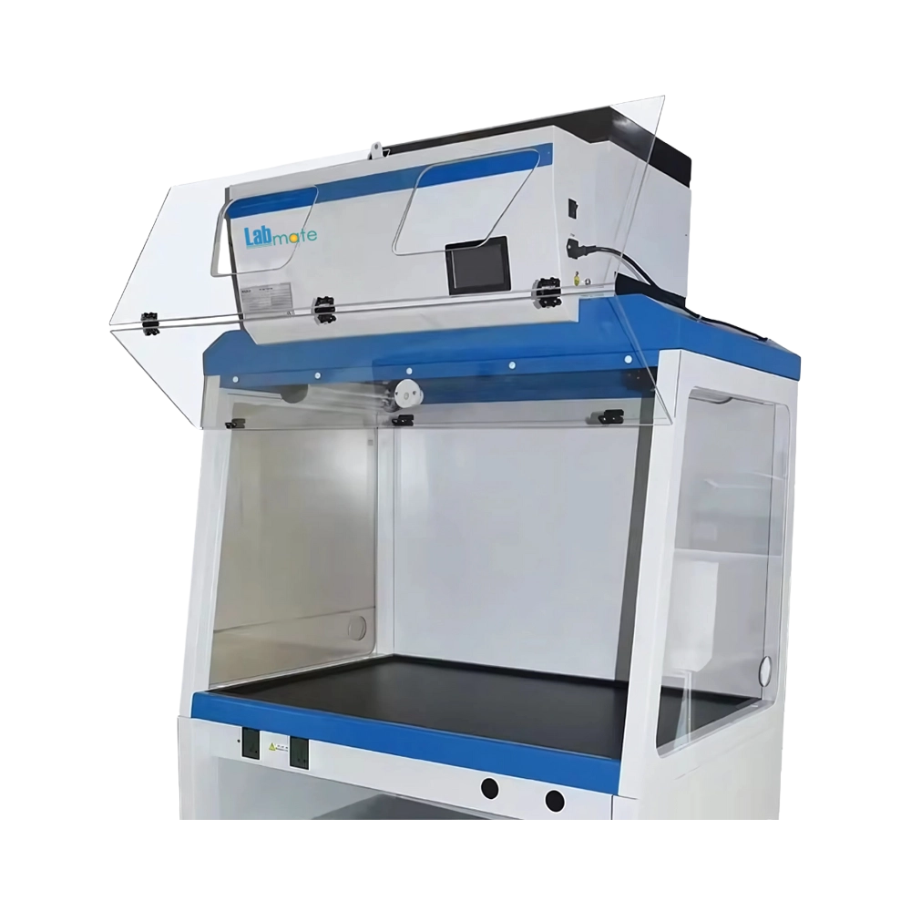 Ductless Fume Hood with clear acrylic front, LCD panel, and fluorescent lamp for labs