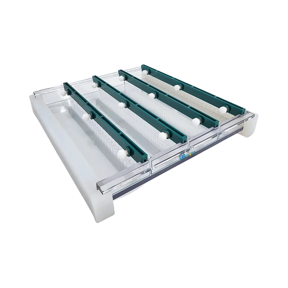 Nucleic Acid Horizontal Electrophoresis System with durable polycarbonate body, gel casting tool, and safety lid