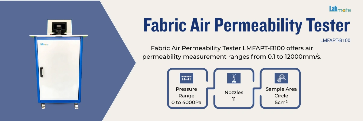 Fabric Air Permeability Tester with interchangeable nozzles and touchscreen display