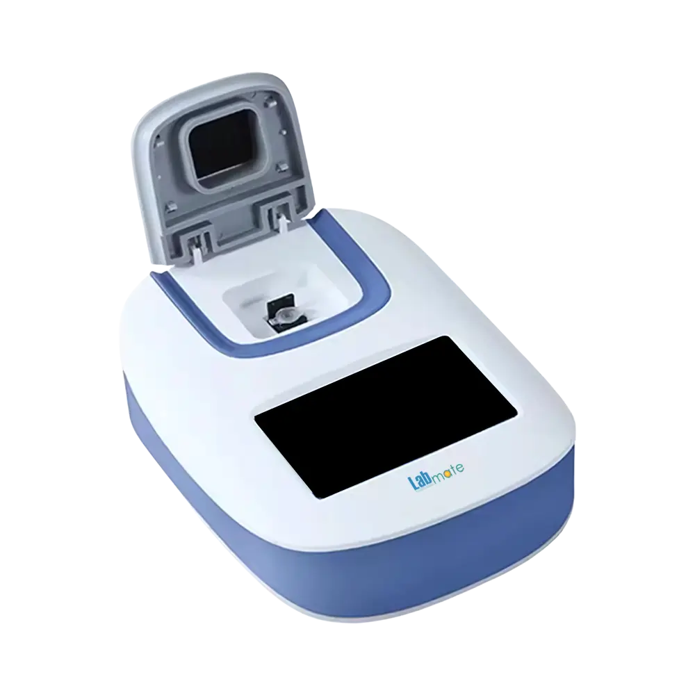 Fluorometer with dual channels for protein and DNA quantitation, saves up to 1,000 results