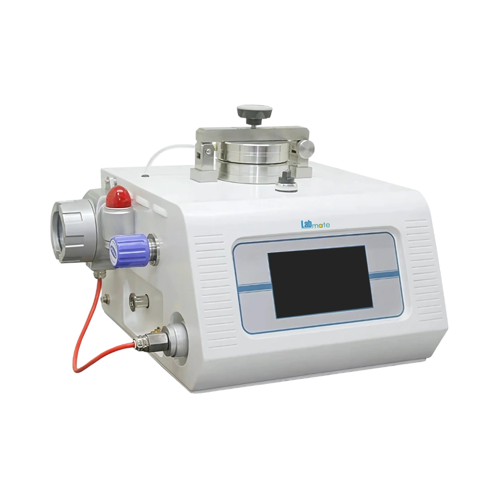 Gas Permeability Tester with touchscreen display and stainless-steel chamber on top for barrier testing