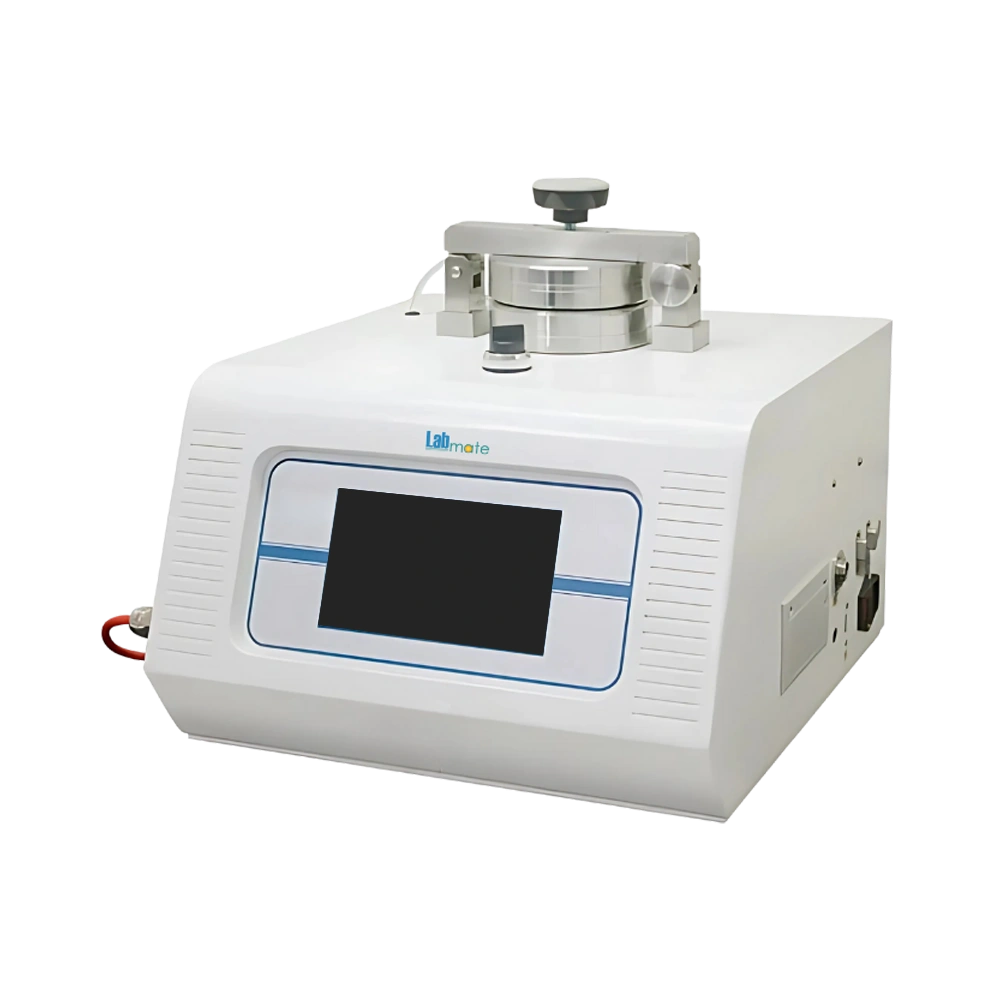 Gas Permeability Tester with touchscreen display and stainless-steel chamber on top for barrier testing