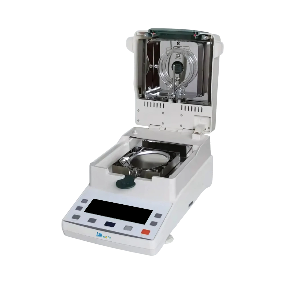 Halogen Moisture Analyzer with display of status, fast drying, and zero drift correction
