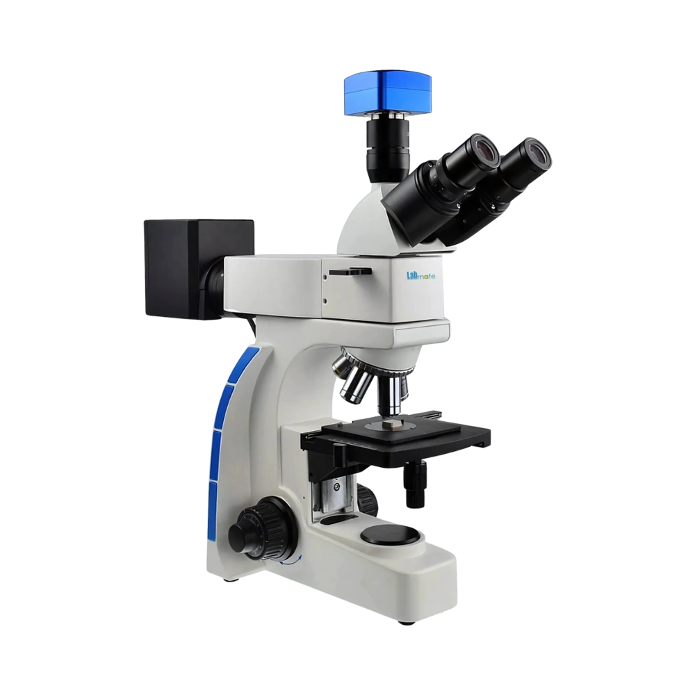 Metallurgical Microscope with anti-fungus optics, LWD objectives, and advanced lighting for solid sample analysis