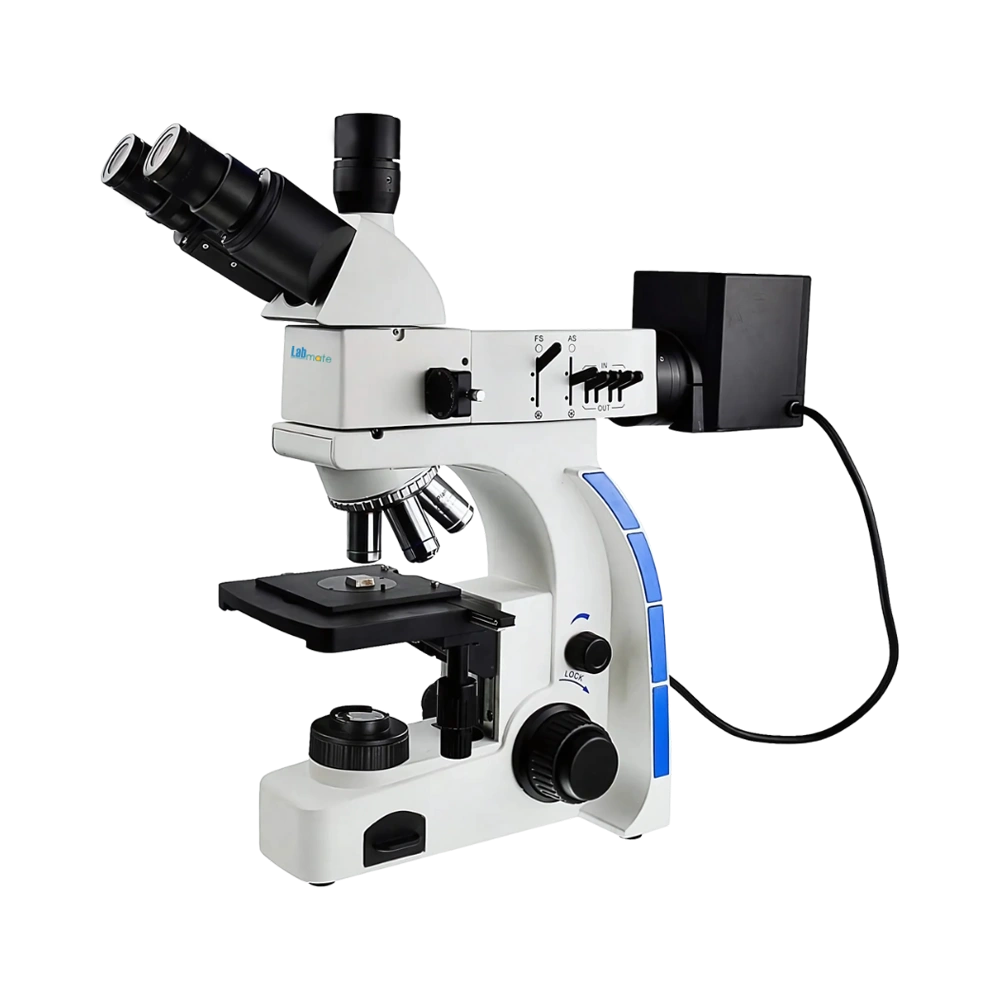 Metallurgical Microscope with anti-fungus optics, LWD objectives, and advanced lighting for solid sample analysis