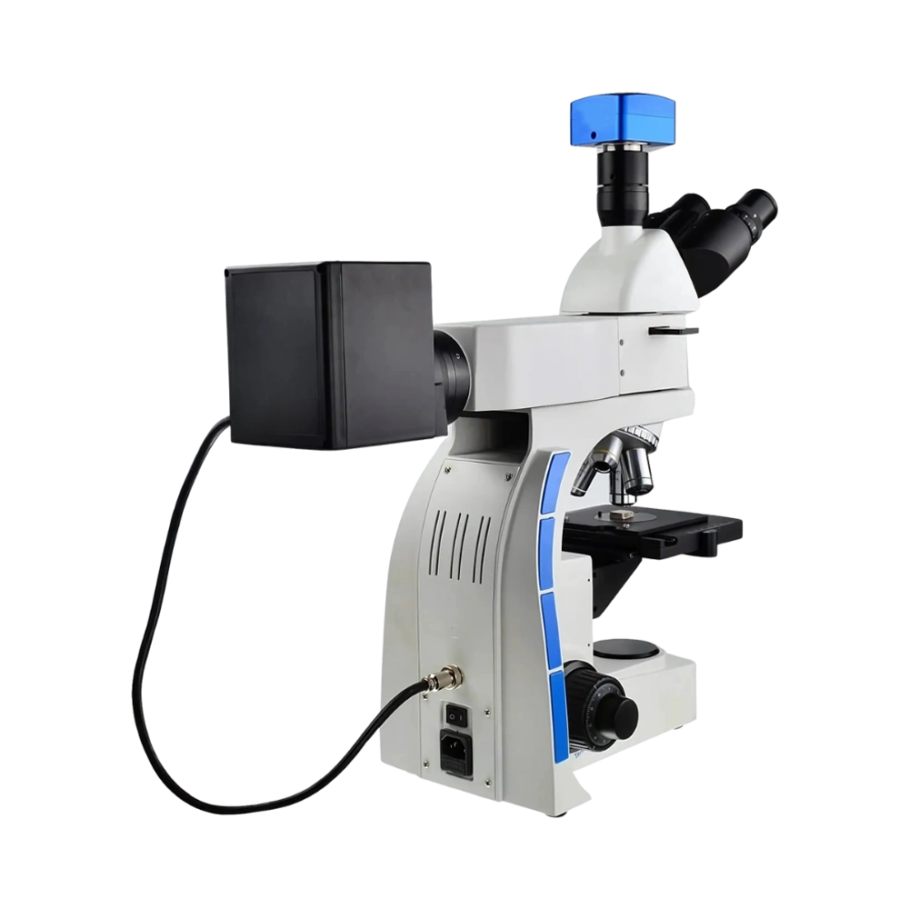 Metallurgical Microscope with anti-fungus optics, LWD objectives, and advanced lighting for solid sample analysis