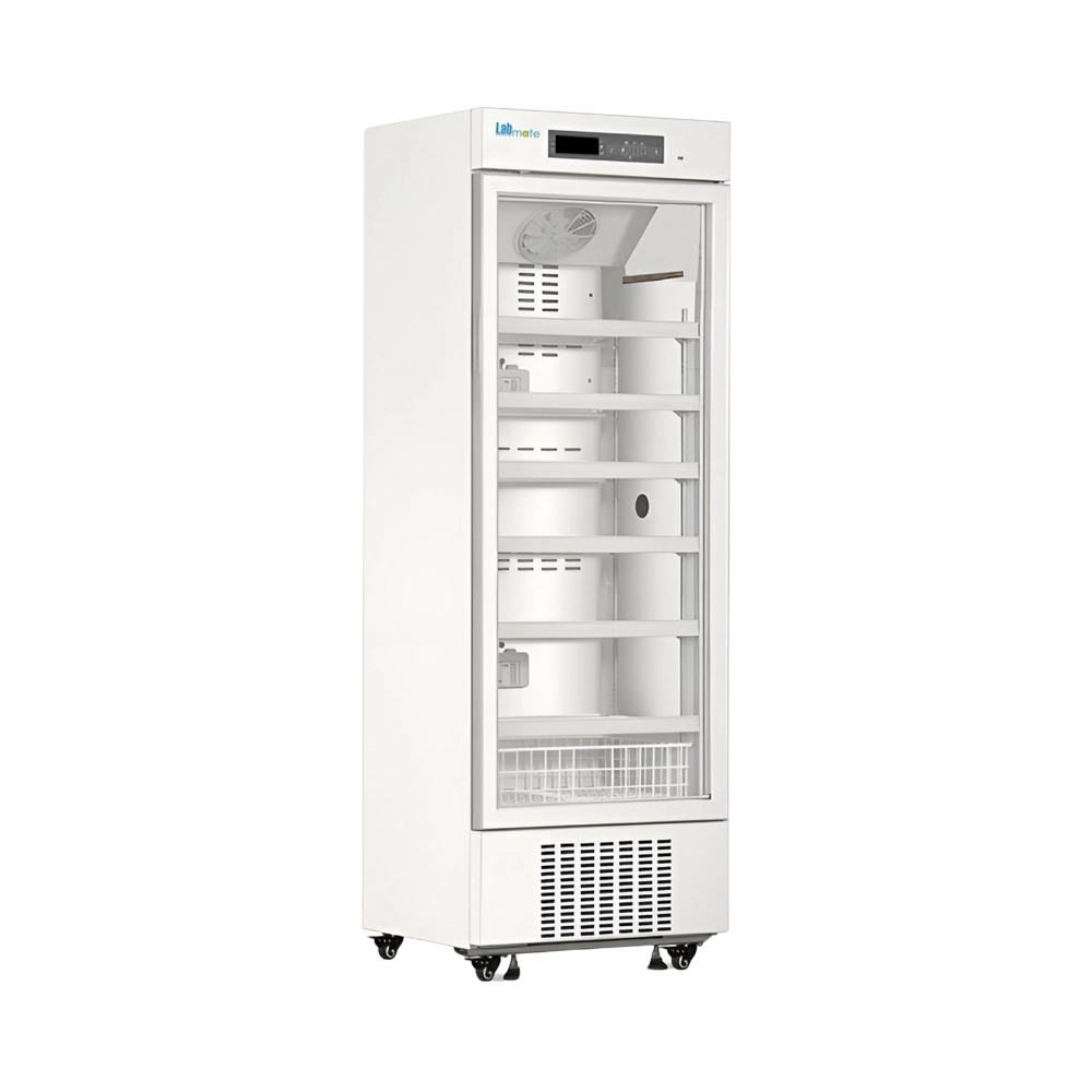 temperature-controlled pharmacy refrigerator with glass door