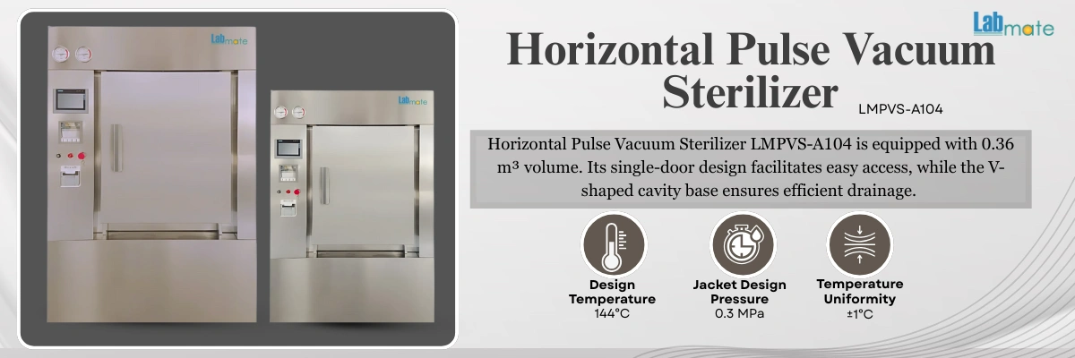 Horizontal Pulse Vacuum Sterilizer with V-shaped cavity base