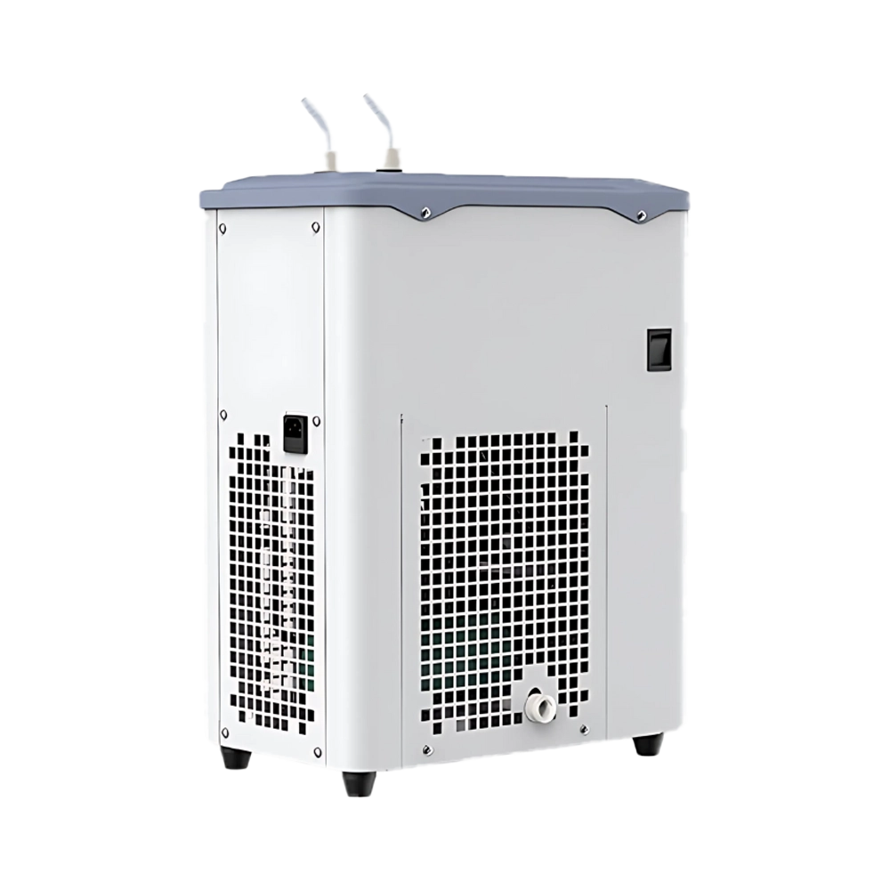 Recirculating Chiller digital temperature display, featuring dual inlet/outlet ports and ventilation grille