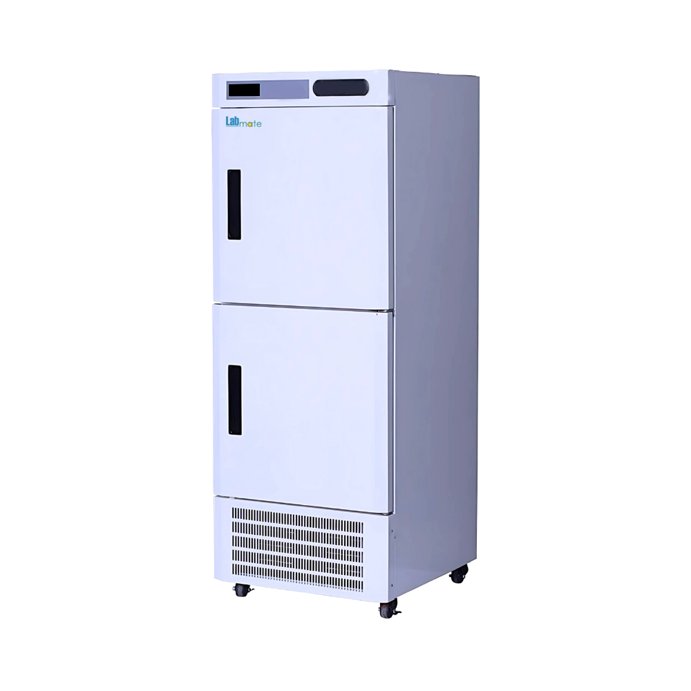 Refrigerator with Freezer with galvanized sheet exterior, stainless steel interior, and caster wheels for easy movement