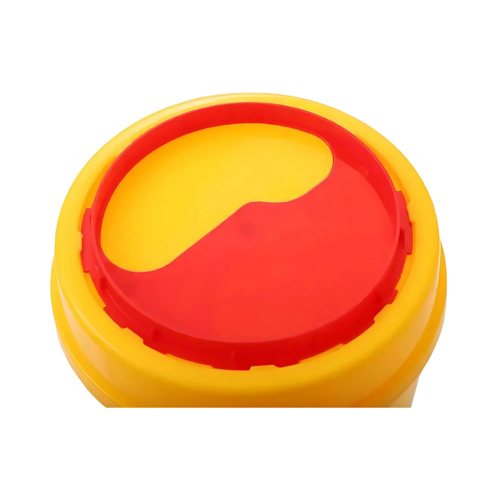 Safety Container with leak-proof, anti-piercing polypropylene body and warning label