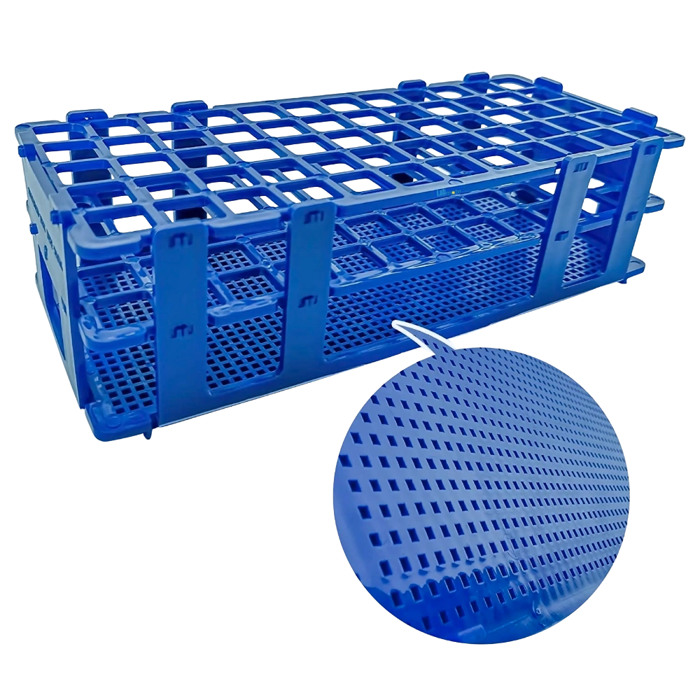 Plastic Test Tube Rack with ergonomic polypropylene build, autoclavable, chemical-resistant design