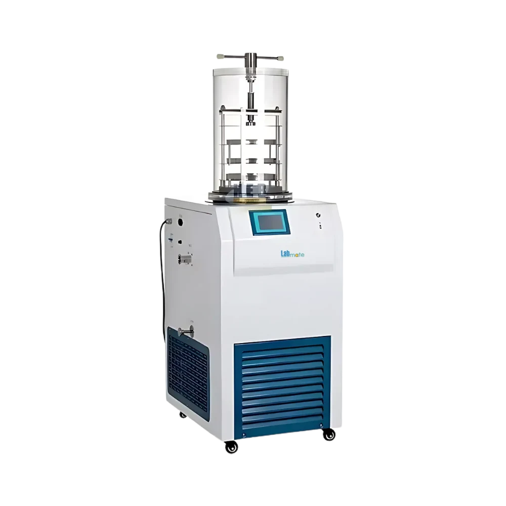 Top Press Vacuum Freeze Dryer with transparent vacuum hood and LCD display