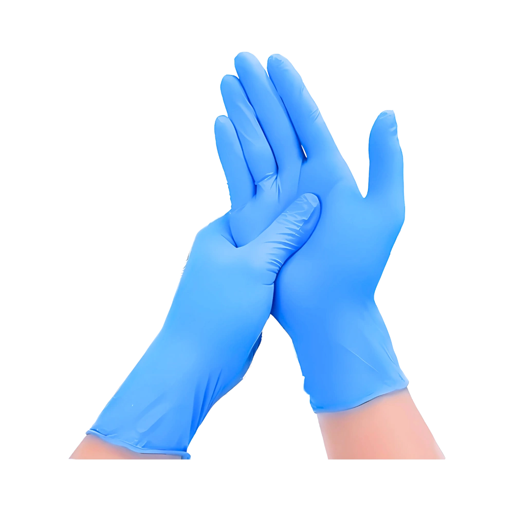 Powdered Vinyl Gloves with powdered coating, palm texture, and dual-layer PVC/PU for protection