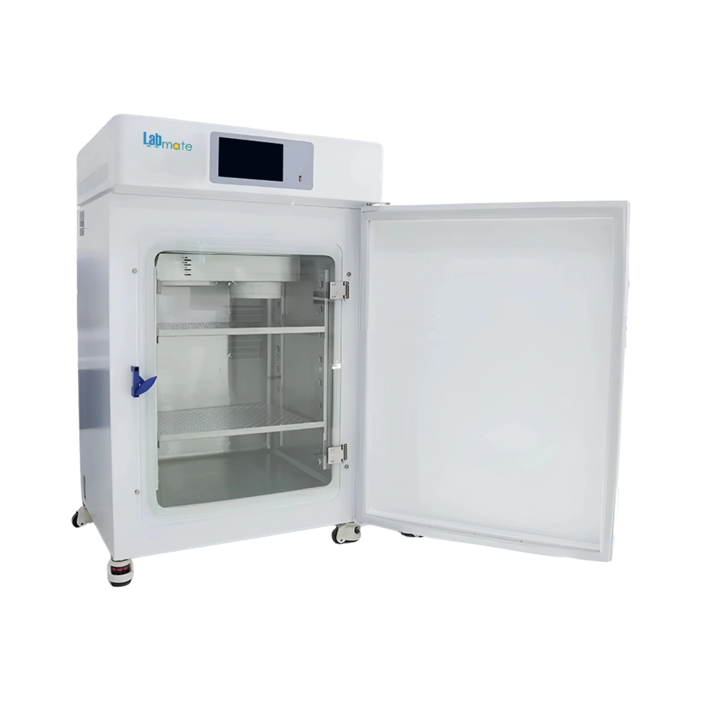 Stainless steel interior of 80 L Water-jacketed CO₂ Incubator with dual adjustable shelves